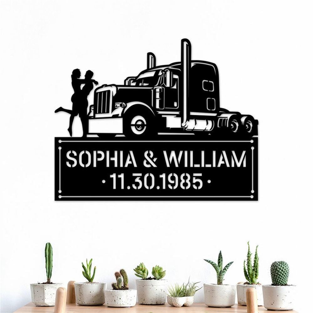 Personalization Trucker Couple Metal Sign, Led Trucker Sign, Anniversary Sign, Metal Wall Decor, Wall Hanging Art, Home Decor Sign