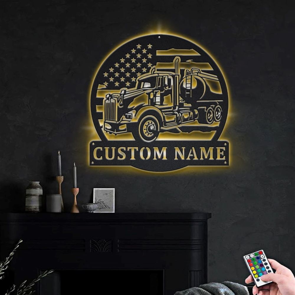Personalization US Tanker Truck Metal Sign, Led Lights US Tanker Truck Metal Sign, Metal Wall Decor, Wall Hanging Art, Home Decor Sign