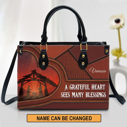 Personalized A Grateful Heart Sees Many Blessings Leather Bag, Christian Pu Leather Bags For Women