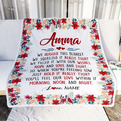 Personalized Amma Blanket From Grandkids Grandson Granddaughter We Hugged This, Mother's Day Blanket, Mothers Day Birthday Gifts For Mom
