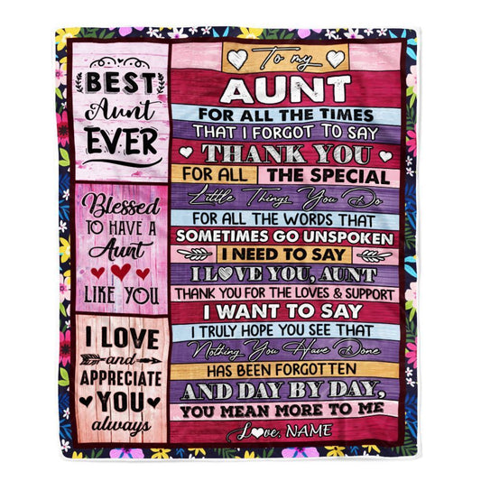 Personalized Aunt Blanket From Niece Nephew Thank You For The Love, Mother's Day Blanket, Mothers Day Birthday Gifts For Mom