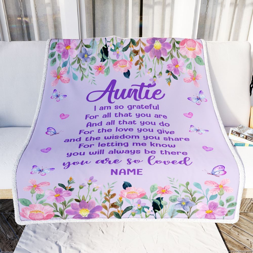 Personalized Auntie Blanket From Niece Nephew Floral Butterfly Love You Give, Mother's Day Blanket, Mothers Day Birthday Gifts For Mom
