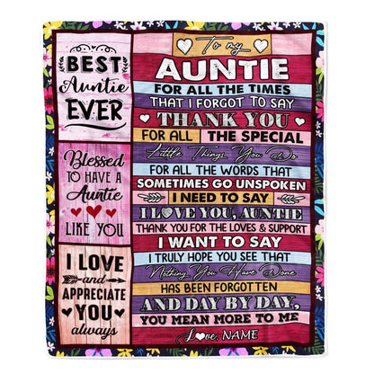 Personalized Auntie Blanket From Niece Nephew Thank You For The Love, Mother's Day Blanket, Mothers Day Birthday Gifts For Mom