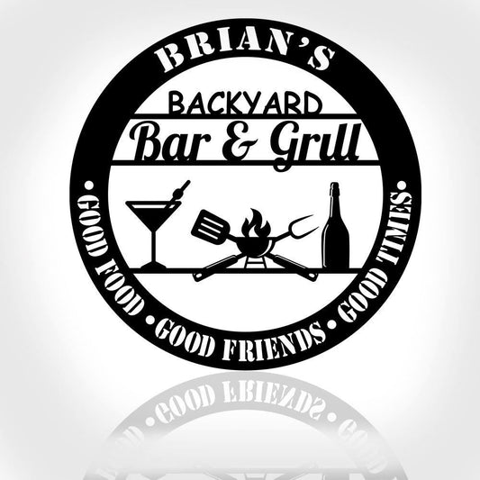 Personalized Backyard Bar & Grill Metal Wall, Beer Metal Wall Art Sign, Bbq Outside Wall Decor