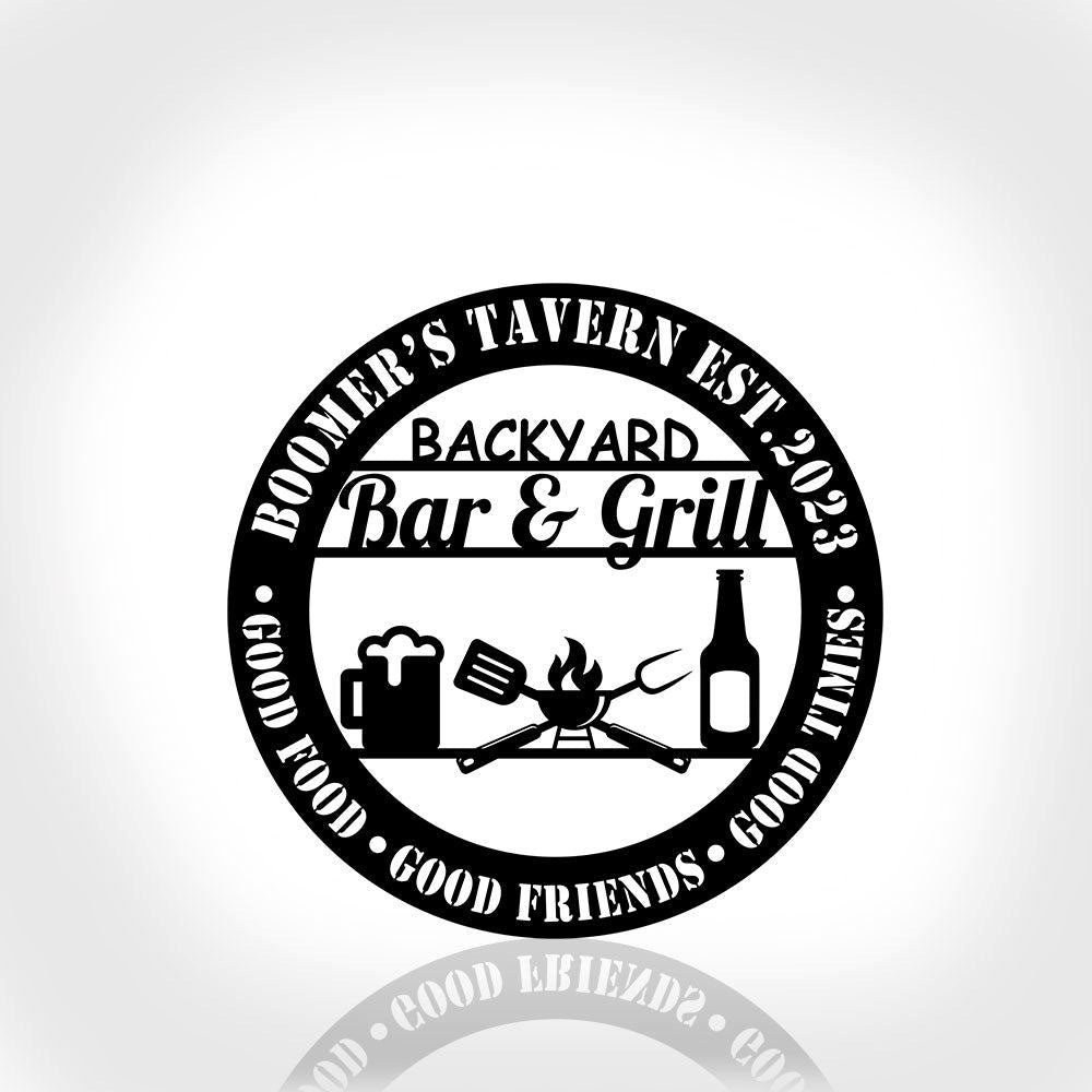 Personalized Backyard Bar & Grill Metal Wall, Kitchen Metal Sign, Bbq Outside Wall Decor