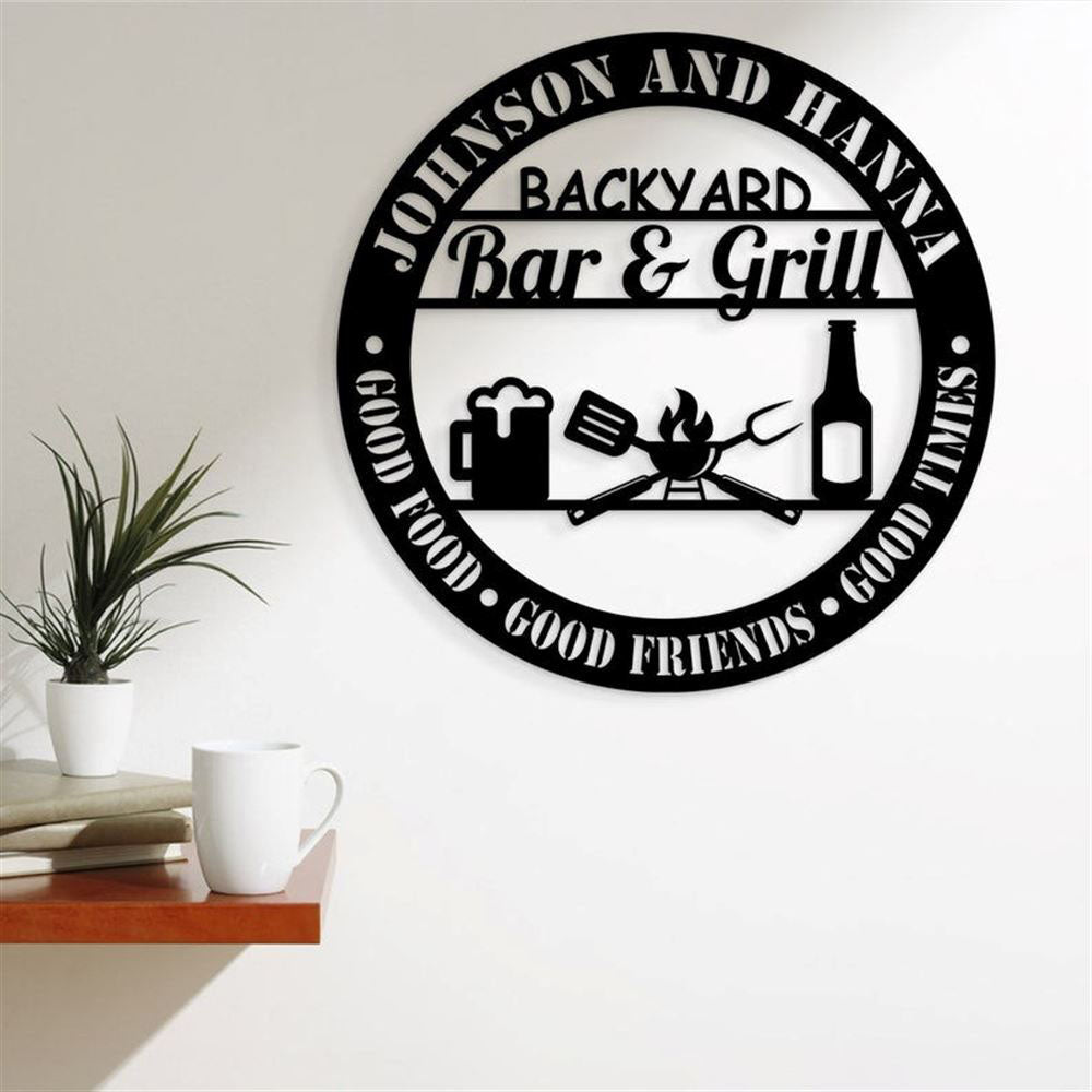Personalized Backyard Bar & Grill Metal Wall, Kitchen Metal Sign, Bbq Outside Wall Decor