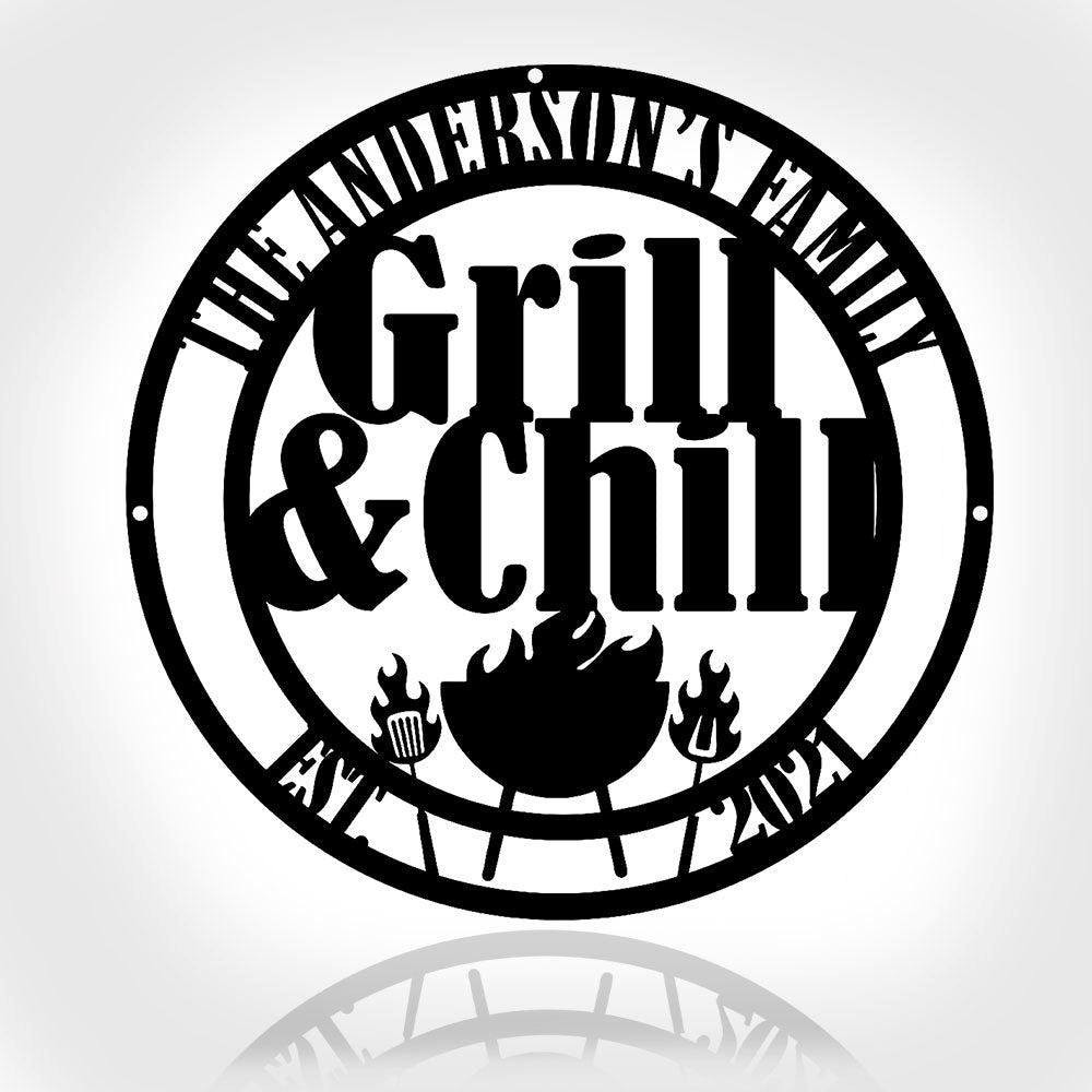 Personalized Backyard Bar & Grill Metal Wall, Patio Metal Sign, Bbq Outside Decor, Metal Grill And Chill Sign
