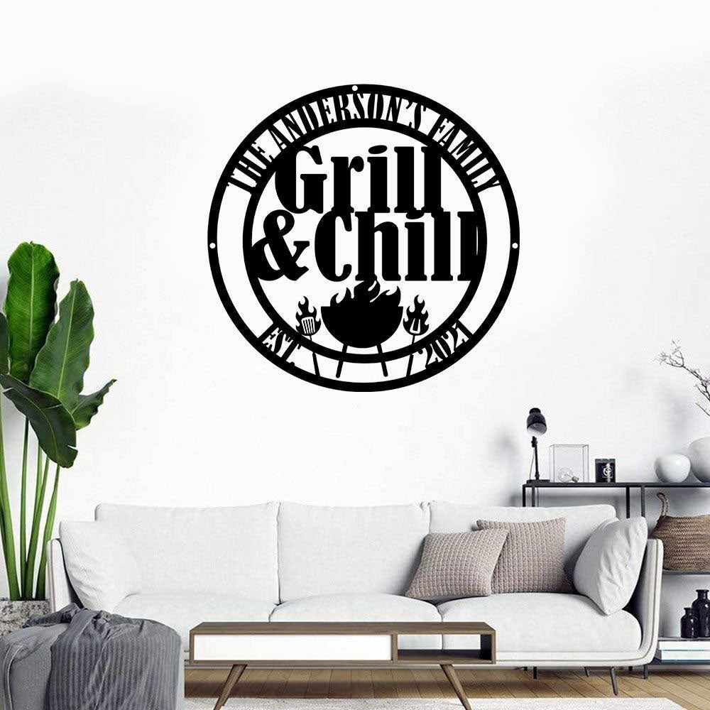 Personalized Backyard Bar & Grill Metal Wall, Patio Metal Sign, Bbq Outside Decor, Metal Grill And Chill Sign