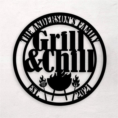 Personalized Backyard Bar & Grill Metal Wall, Patio Metal Sign, Bbq Outside Decor, Metal Grill And Chill Sign