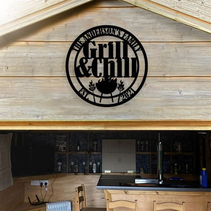 Personalized Backyard Bar & Grill Metal Wall, Patio Metal Sign, Bbq Outside Decor, Metal Grill And Chill Sign