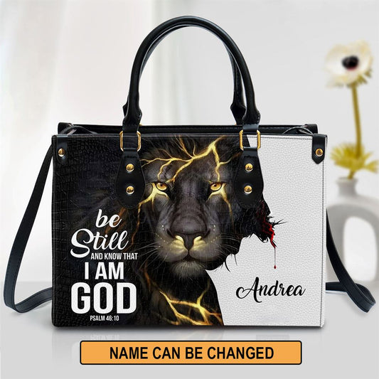 Personalized Be Still And Know That I Am God Lion Leather Bag, Christian Pu Leather Bags For Women