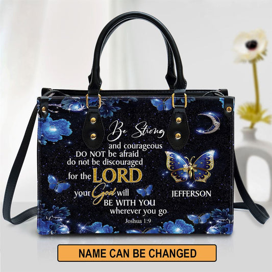 Personalized Be Strong And Courageous Leather Bag, Christian Pu Leather Bags For Women