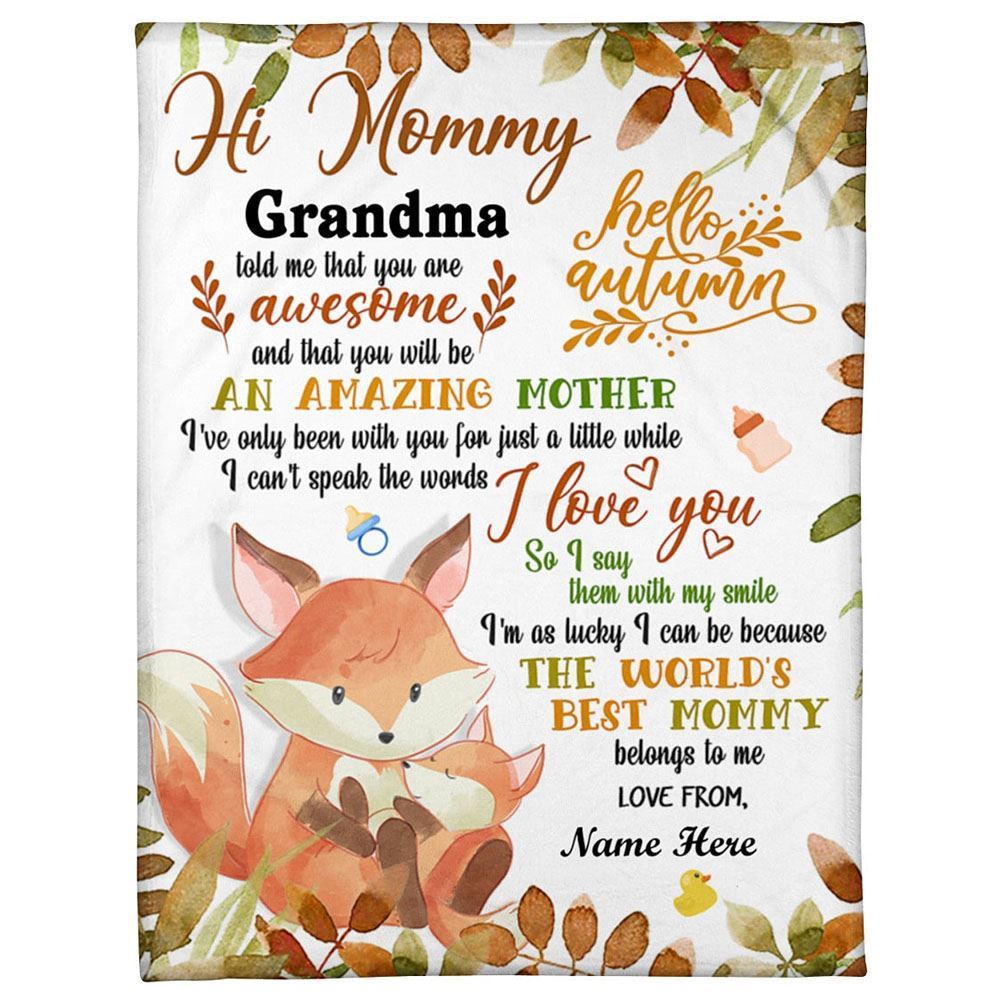 Personalized Blanket For 1st Time Mom From Baby Cute Baby Foxes Autumn Season Blanket, Mother's Day Blanket, Birthday Gift