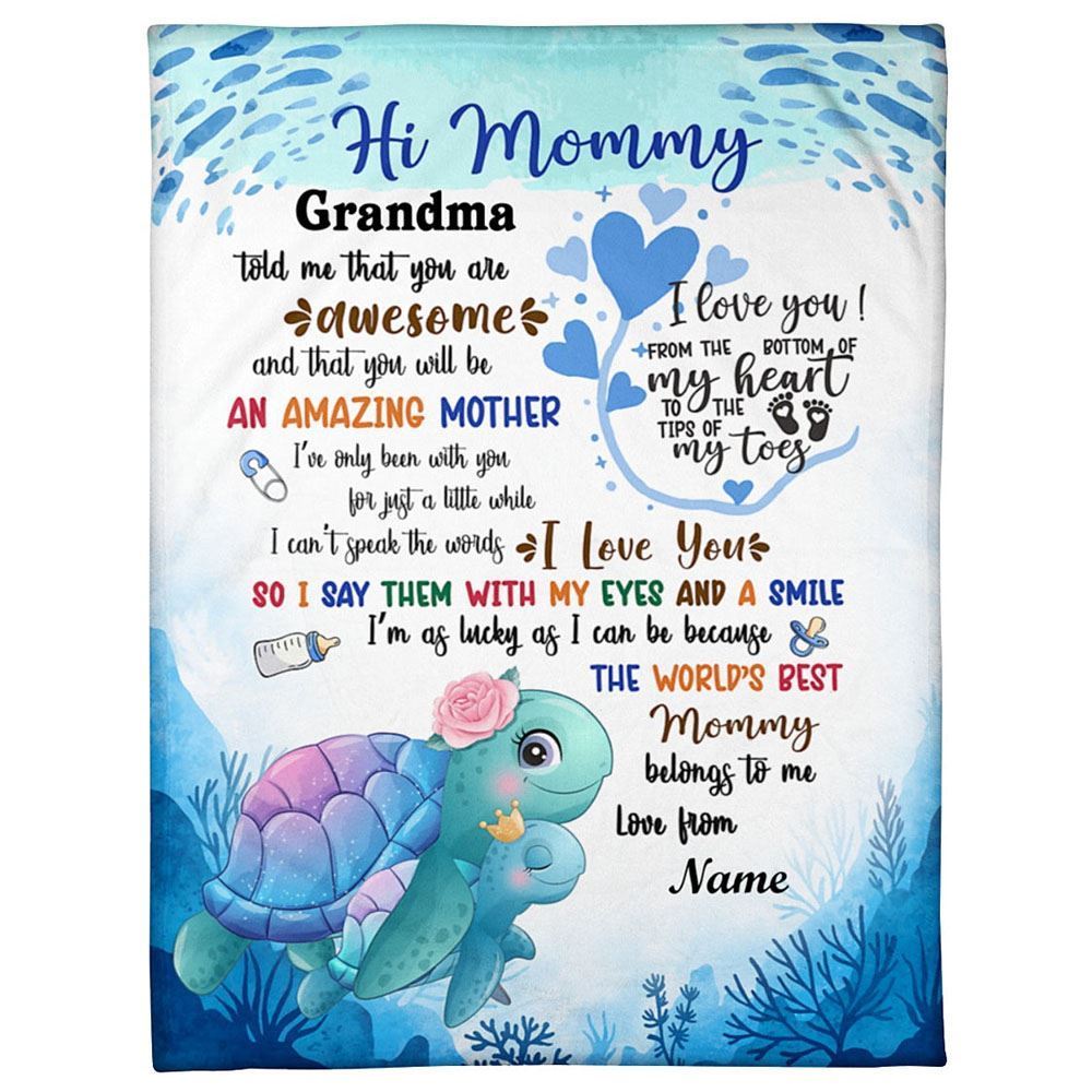 Personalized Blanket For 1st Time Mom From Baby Told Me Cute Sea Turtle Ocean Blanket, Mother's Day Blanket, Birthday Gift