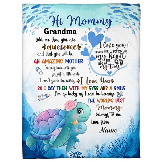 Personalized Blanket For 1st Time Mom From Baby Told Me Cute Sea Turtle Ocean Blanket, Mother's Day Blanket, Birthday Gift