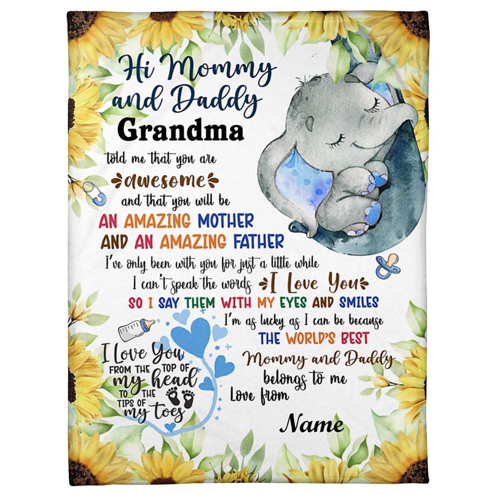 Personalized Blanket For Future Mom Dad Sleeping Baby Elephant Sunflowers From Baby Blanket, Mother's Day Blanket, Birthday Gift
