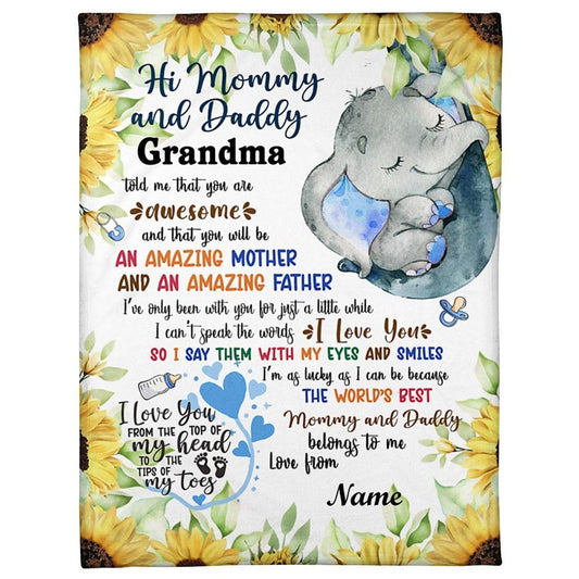 Personalized Blanket For Future Mom Dad Sleeping Baby Elephant Sunflowers From Baby Blanket, Mother's Day Blanket, Birthday Gift