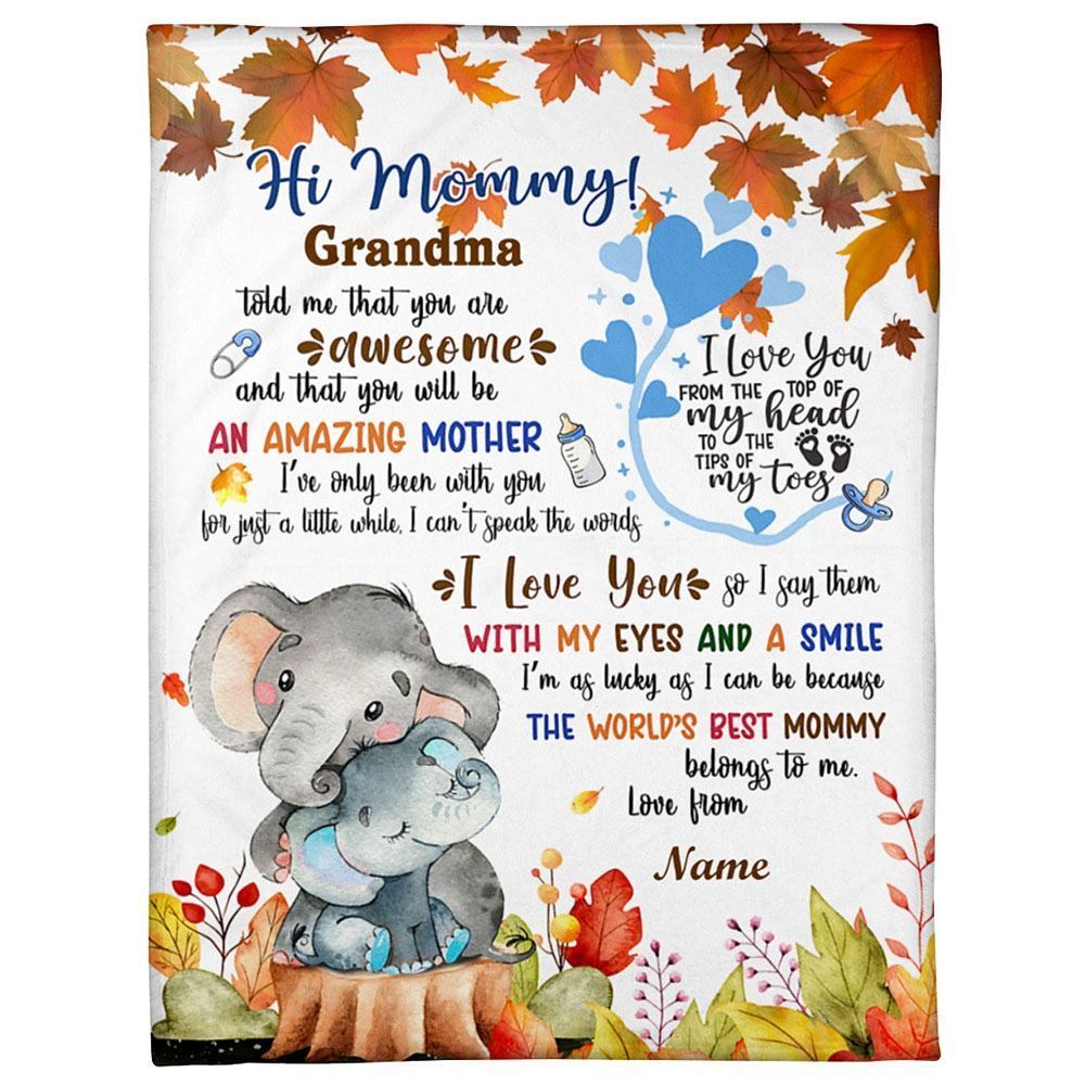 Personalized Blanket For Future Mom From Baby Hugging Elephant Autumn Season Blanket, Mother's Day Blanket, Birthday Gift