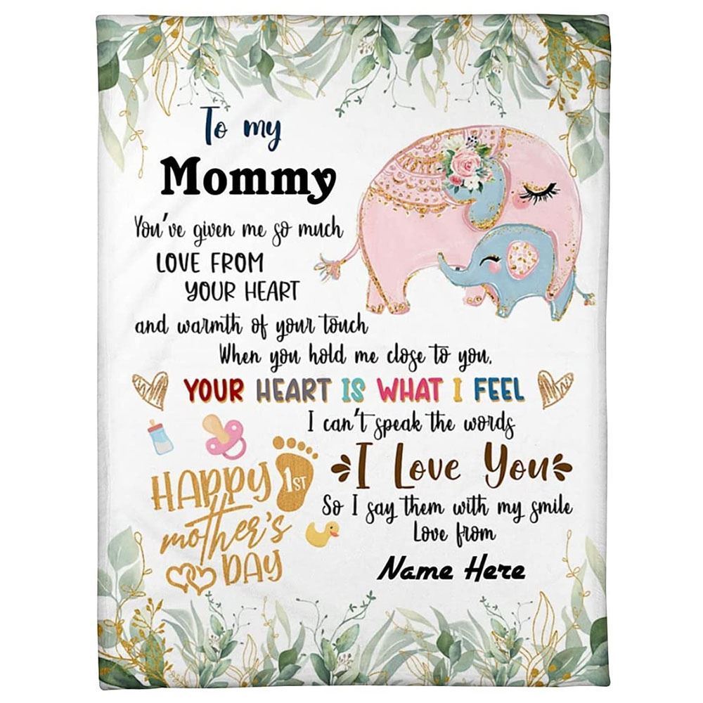 Personalized Blanket For Future Mom From Baby Your Heart Is What I Feel Elephants Blanket, Mother's Day Blanket, Birthday Gift