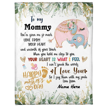 Personalized Blanket For Future Mom From Baby Your Heart Is What I Feel Elephants Blanket, Mother's Day Blanket, Birthday Gift