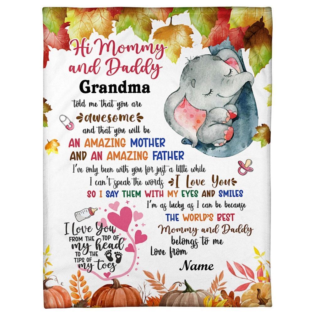 Personalized Blanket For Mom Dad From Baby Baby Elephant Autumn Style Blanket, Mother's Day Blanket, Birthday Gift