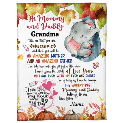 Personalized Blanket For Mom Dad From Baby Baby Elephant Autumn Style Blanket, Mother's Day Blanket, Birthday Gift