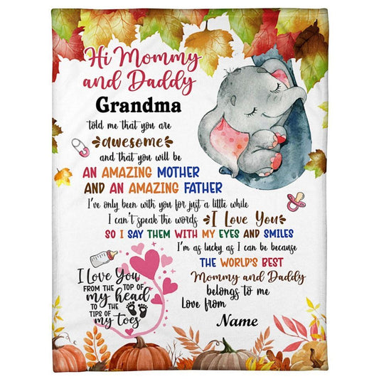 Personalized Blanket For Mom Dad From Baby Baby Elephant Autumn Style Blanket, Mother's Day Blanket, Birthday Gift