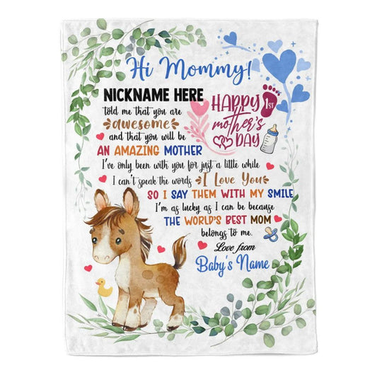 Personalized Blanket For Mommy To Be Baby Horse I Say Them With My Smile From Baby Blanket, Mother's Day Blanket, Birthday Gift
