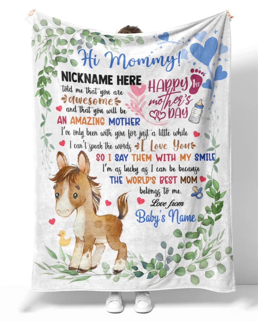 Personalized Blanket For Mommy To Be Baby Horse I Say Them With My Smile From Baby Blanket, Mother's Day Blanket, Birthday Gift