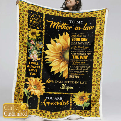 Personalized Blanket For Mother In Law All The While My Love For Your Son Custom Name Blanket Mother's Day, Birthday Gift