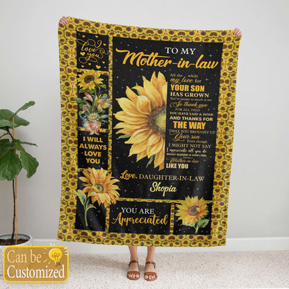 Personalized Blanket For Mother In Law All The While My Love For Your Son Custom Name Blanket Mother's Day, Birthday Gift