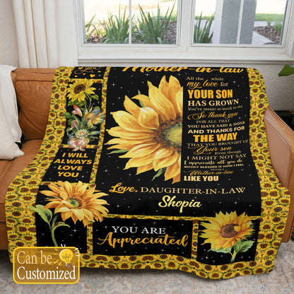 Personalized Blanket For Mother In Law All The While My Love For Your Son Custom Name Blanket Mother's Day, Birthday Gift
