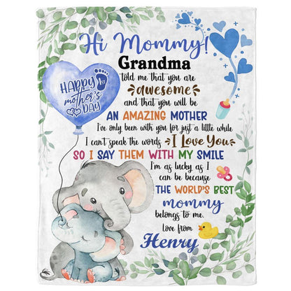 Personalized Blanket For New Mom Cute Elephant I Say Them With My Smile From Baby Blanket, Mother's Day Blanket, Birthday Gift