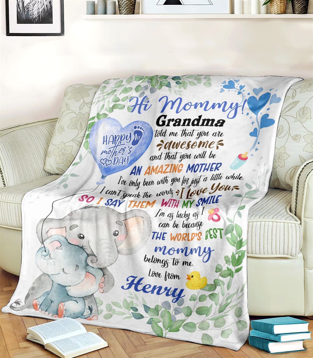 Personalized Blanket For New Mom Cute Elephant I Say Them With My Smile From Baby Blanket, Mother's Day Blanket, Birthday Gift