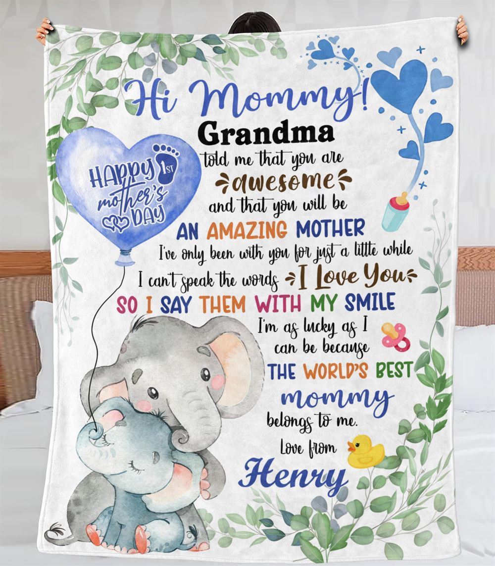Personalized Blanket For New Mom Cute Elephant I Say Them With My Smile From Baby Blanket, Mother's Day Blanket, Birthday Gift