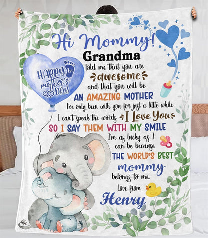 Personalized Blanket For New Mom Cute Elephant I Say Them With My Smile From Baby Blanket, Mother's Day Blanket, Birthday Gift