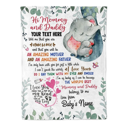 Personalized Blanket For New Mom Dad Cute Baby Elephant Girl Top Of My Heart From Baby Blanket, Mother's Day Blanket, Birthday Gift