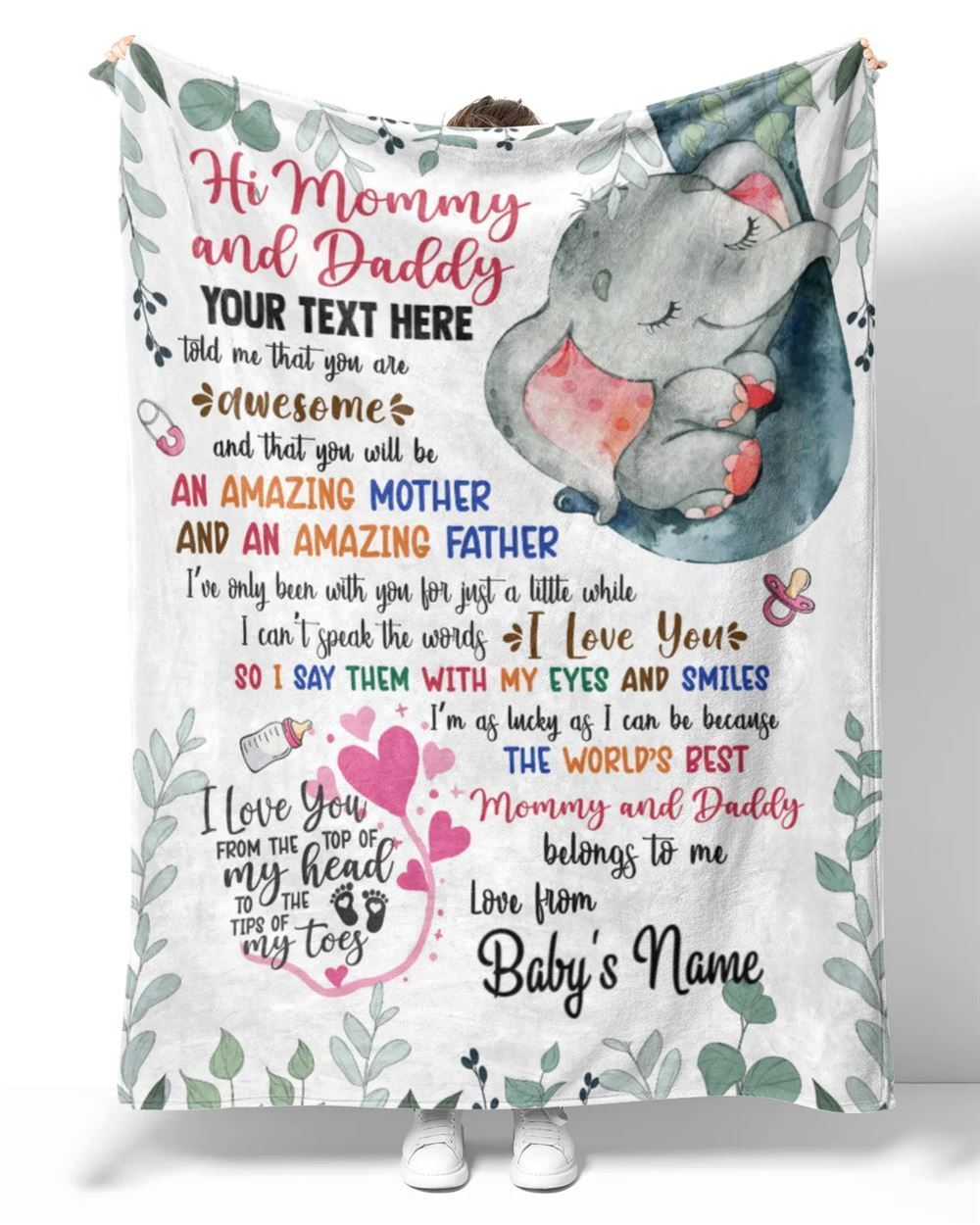 Personalized Blanket For New Mom Dad Cute Baby Elephant Girl Top Of My Heart From Baby Blanket, Mother's Day Blanket, Birthday Gift