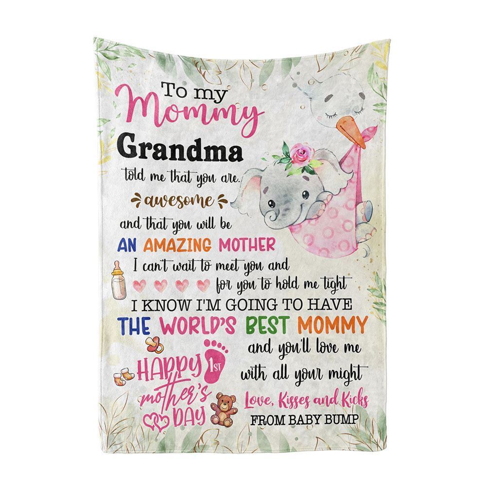 Personalized Blanket For New Mom Elephant I Can't Wait To Meet You Pink From Baby Blanket, Mother's Day Blanket, Birthday Gift