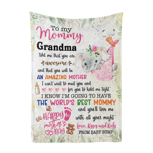 Personalized Blanket For New Mom Elephant I Can't Wait To Meet You Pink From Baby Blanket, Mother's Day Blanket, Birthday Gift