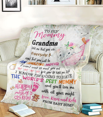 Personalized Blanket For New Mom Elephant I Can't Wait To Meet You Pink From Baby Blanket, Mother's Day Blanket, Birthday Gift