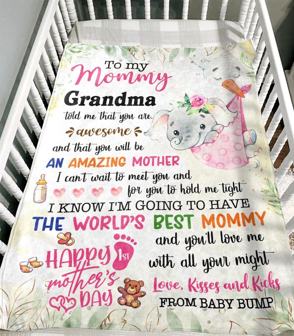 Personalized Blanket For New Mom Elephant I Can't Wait To Meet You Pink From Baby Blanket, Mother's Day Blanket, Birthday Gift
