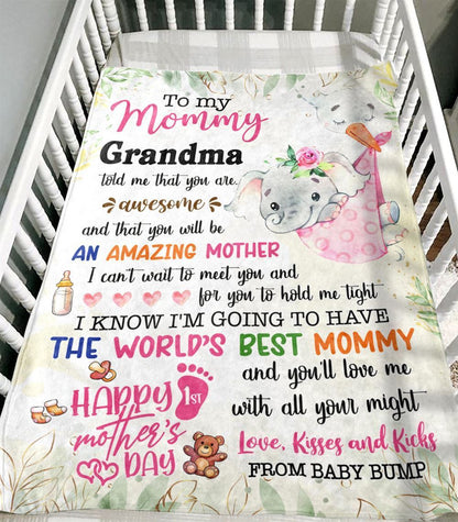 Personalized Blanket For New Mom Elephant I Can't Wait To Meet You Pink From Baby Blanket, Mother's Day Blanket, Birthday Gift