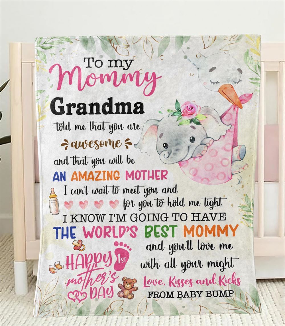 Personalized Blanket For New Mom Elephant I Can't Wait To Meet You Pink From Baby Blanket, Mother's Day Blanket, Birthday Gift