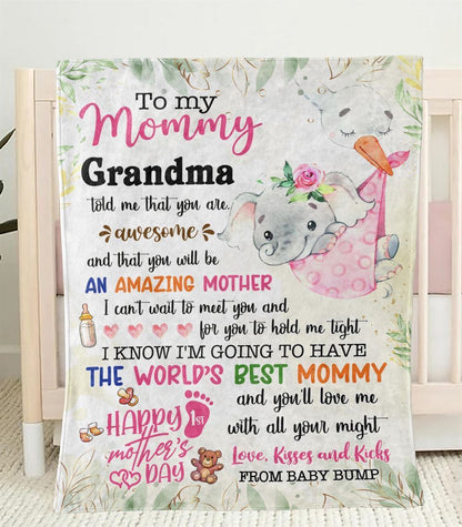 Personalized Blanket For New Mom Elephant I Can't Wait To Meet You Pink From Baby Blanket, Mother's Day Blanket, Birthday Gift