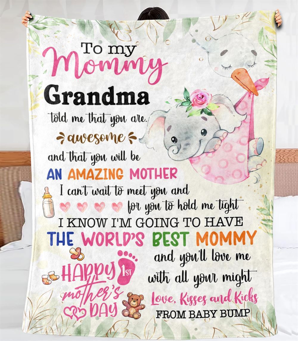 Personalized Blanket For New Mom Elephant I Can't Wait To Meet You Pink From Baby Blanket, Mother's Day Blanket, Birthday Gift