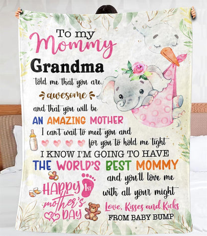 Personalized Blanket For New Mom Elephant I Can't Wait To Meet You Pink From Baby Blanket, Mother's Day Blanket, Birthday Gift
