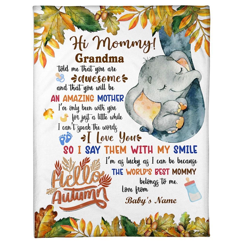 Personalized Blanket For New Mom From Baby Baby Elephant Autumn Season Footprint Blanket, Mother's Day Blanket, Birthday Gift