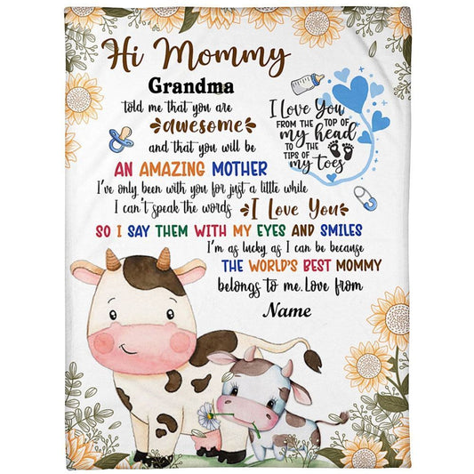 Personalized Blanket For New Mom From Baby Told Me Cows Sunflower Tips Of My Toes Blanket, Mother's Day Blanket, Birthday Gift