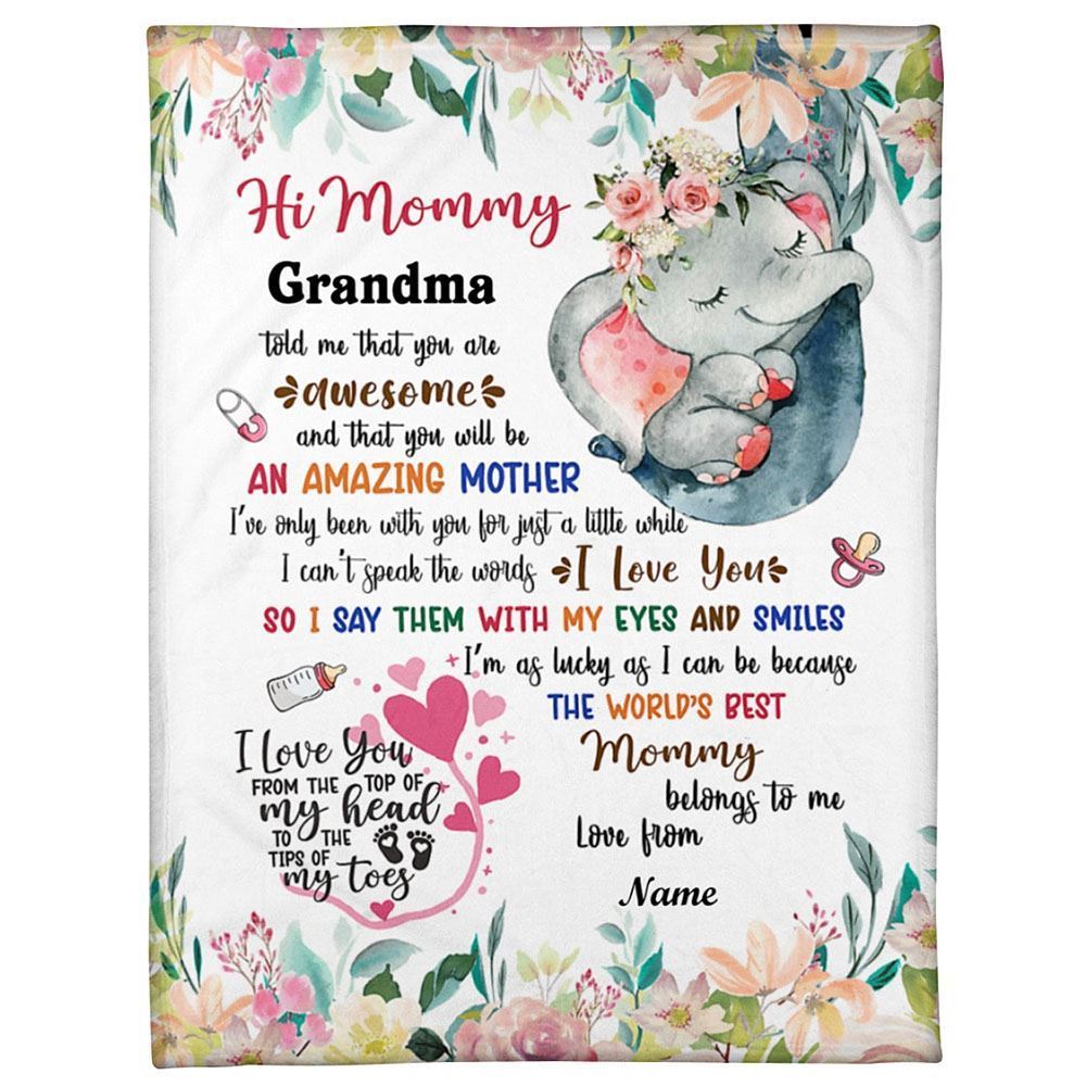 Personalized Blanket For New Mom From Baby Told Me Pink Elephant Flowers Blanket, Mother's Day Blanket, Birthday Gift
